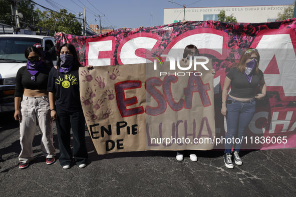 Feminist collectives outside the Reclusorio Oriente in Mexico City, Mexico, on December 4, 2024, accompany victims of sexual and digital vio...