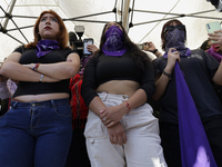 Feminist collectives outside the Reclusorio Oriente in Mexico City, Mexico, on December 4, 2024, accompany victims of sexual and digital vio...