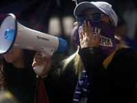 Feminist collectives outside the Reclusorio Oriente in Mexico City, Mexico, on December 4, 2024, accompany victims of sexual and digital vio...