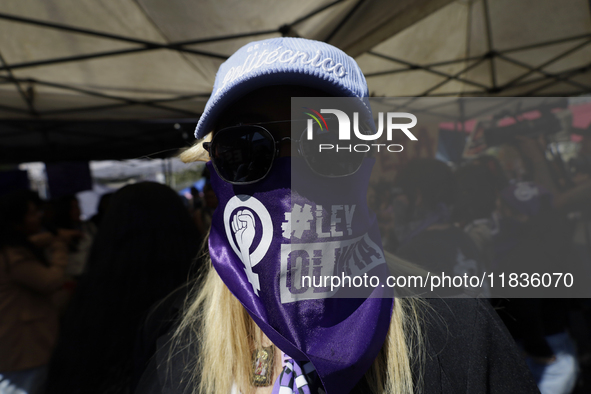 Feminist collectives outside the Reclusorio Oriente in Mexico City, Mexico, on December 4, 2024, accompany victims of sexual and digital vio...