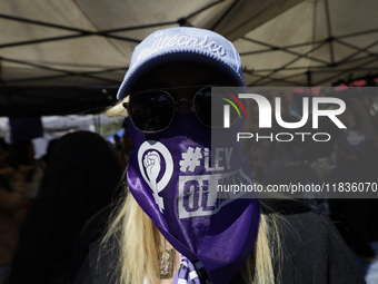 Feminist collectives outside the Reclusorio Oriente in Mexico City, Mexico, on December 4, 2024, accompany victims of sexual and digital vio...