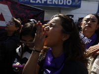 Feminist collectives outside the Reclusorio Oriente in Mexico City, Mexico, on December 4, 2024, accompany victims of sexual and digital vio...