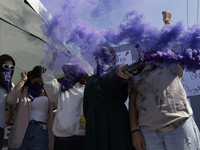 Victims of sexual and digital violence with artificial intelligence demonstrate outside the Reclusorio Oriente in Mexico City, Mexico, on De...