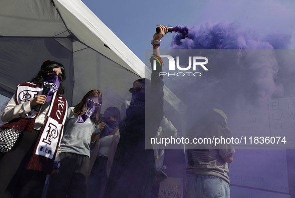 Victims of sexual and digital violence with artificial intelligence demonstrate outside the Reclusorio Oriente in Mexico City, Mexico, on De...