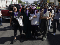 Victims of sexual and digital violence with artificial intelligence demonstrate outside the Reclusorio Oriente in Mexico City, Mexico, on De...