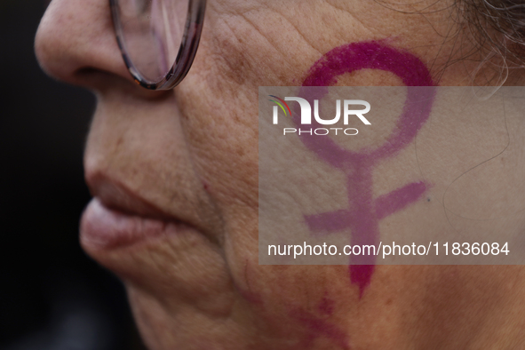 Feminist collectives outside the Reclusorio Oriente in Mexico City, Mexico, on December 4, 2024, accompany victims of sexual and digital vio...