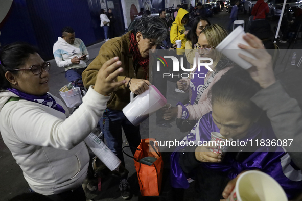 Feminist collectives outside the Reclusorio Oriente in Mexico City, Mexico, on December 4, 2024, accompany victims of sexual and digital vio...