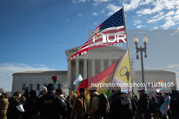 Competing demonstrations take place outside the Supreme Court as it hears a case on gender-affirming care for transgender children in Washin...