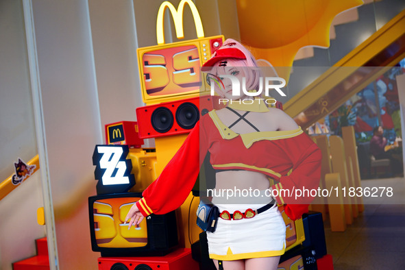 Products from the collaboration between the game Zenless Zone Zero and McDonald's parade through the streets in Shanghai, China, on December...