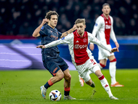 FC Utrecht forward Miguel Rodriguez and AFC Ajax Amsterdam midfielder Kenneth Taylor participate in the match between Ajax and Utrecht at th...