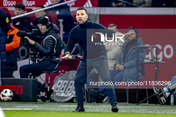 AFC Ajax Amsterdam trainer Francesco Farioli is present during the match between Ajax and Utrecht at the Johan Cruijff ArenA for the Dutch E...