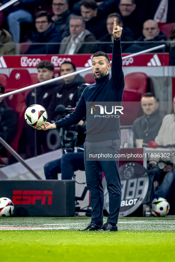 AFC Ajax Amsterdam trainer Francesco Farioli is present during the match between Ajax and Utrecht at the Johan Cruijff ArenA for the Dutch E...