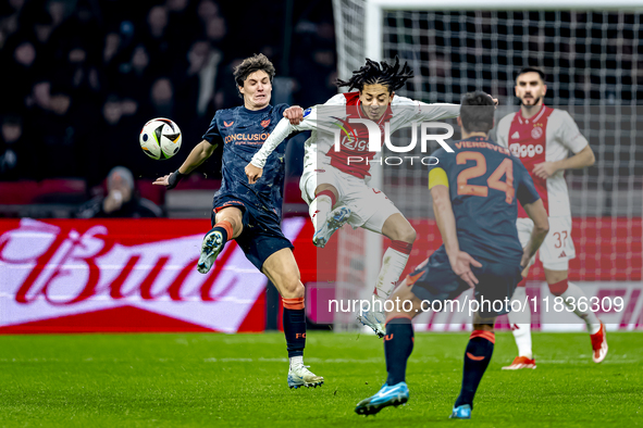 FC Utrecht midfielder Paxten Aaronson and AFC Ajax Amsterdam midfielder Kian Fitz-Jim play during the match between Ajax and Utrecht at the...