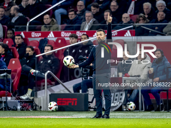 AFC Ajax Amsterdam trainer Francesco Farioli is present during the match between Ajax and Utrecht at the Johan Cruijff ArenA for the Dutch E...