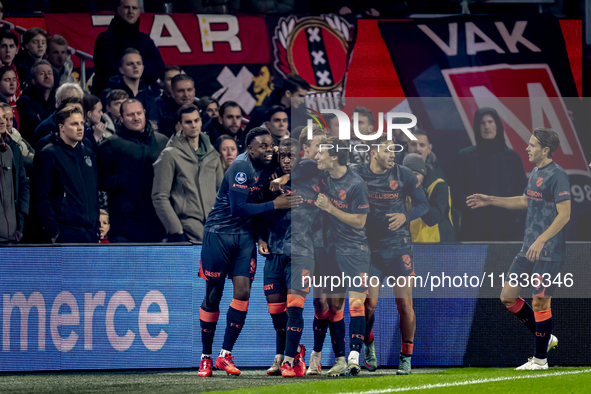 FC Utrecht forward Yoann Cathline celebrates a goal during the match between Ajax and Utrecht at the Johan Cruijff ArenA for the Dutch Eredi...