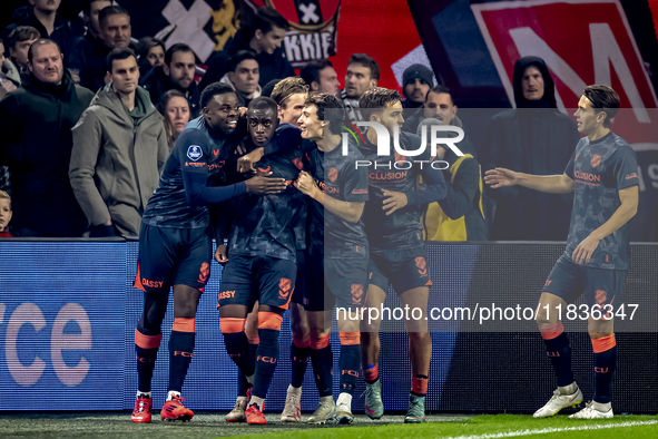 FC Utrecht forward Yoann Cathline celebrates a goal during the match between Ajax and Utrecht at the Johan Cruijff ArenA for the Dutch Eredi...