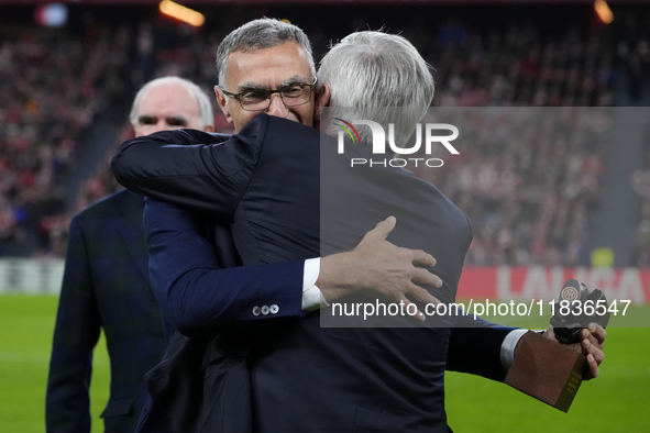 Giuseppe Bergomi Inter Milan former players and Carlo Ancelotti head coach of Real Madrid during the La Liga match between Athletic Club and...