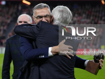 Giuseppe Bergomi Inter Milan former players and Carlo Ancelotti head coach of Real Madrid during the La Liga match between Athletic Club and...