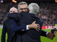 Giuseppe Bergomi Inter Milan former players and Carlo Ancelotti head coach of Real Madrid during the La Liga match between Athletic Club and...