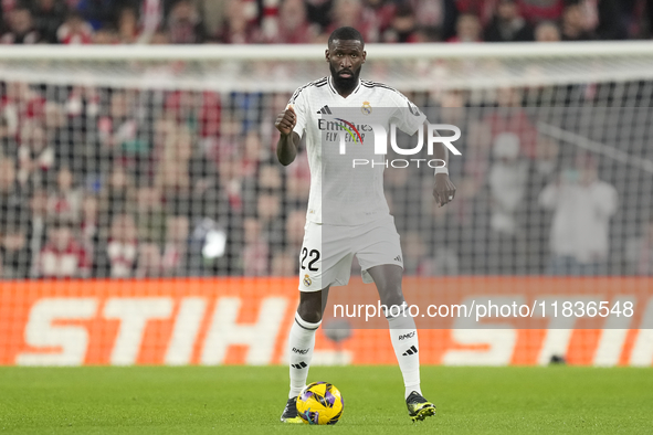 Antonio Rudiger centre-back of Real Madrid and Germany during the La Liga match between Athletic Club and Real Madrid CF at Estadio de San M...