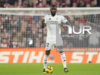 Antonio Rudiger centre-back of Real Madrid and Germany during the La Liga match between Athletic Club and Real Madrid CF at Estadio de San M...