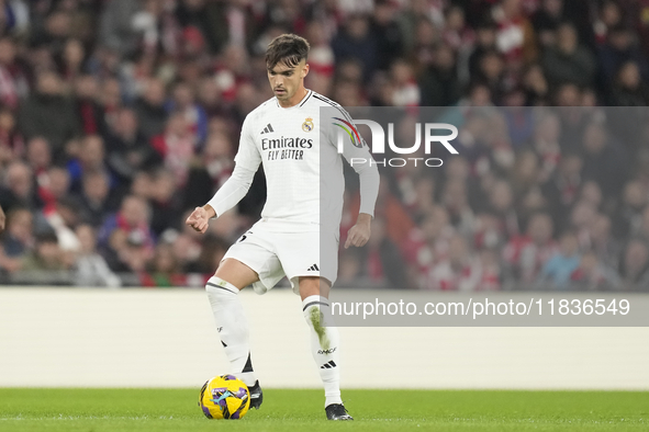 Raul Asencio centre-back of Real Madrid and Spain during the La Liga match between Athletic Club and Real Madrid CF at Estadio de San Mames...