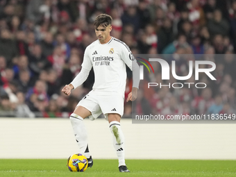 Raul Asencio centre-back of Real Madrid and Spain during the La Liga match between Athletic Club and Real Madrid CF at Estadio de San Mames...