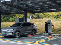 The ''Light storage, charge and discharge'' smart energy complex, jointly built by State Grid Nanjing Electric Vehicle Company and Nanjing Z...