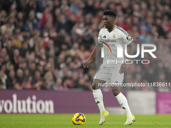 Aurelien Tchouameni defensive midfield of Real Madrid and France during the La Liga match between Athletic Club and Real Madrid CF at Estadi...