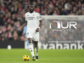 Antonio Rudiger centre-back of Real Madrid and Germany during the La Liga match between Athletic Club and Real Madrid CF at Estadio de San M...