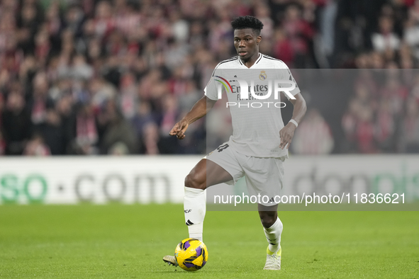 Aurelien Tchouameni defensive midfield of Real Madrid and France during the La Liga match between Athletic Club and Real Madrid CF at Estadi...