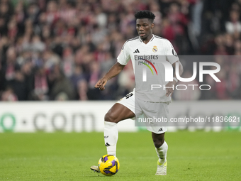 Aurelien Tchouameni defensive midfield of Real Madrid and France during the La Liga match between Athletic Club and Real Madrid CF at Estadi...