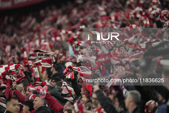 Athletic supporters during the La Liga match between Athletic Club and Real Madrid CF at Estadio de San Mames on December 3, 2024 in Bilbao,...