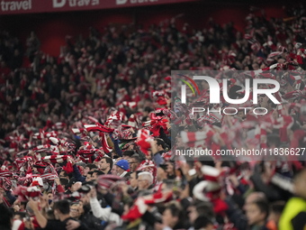  Athletic supporters during the La Liga match between Athletic Club and Real Madrid CF at Estadio de San Mames on December 3, 2024 in Bilbao...