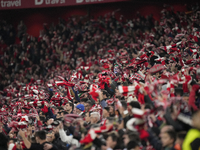  Athletic supporters during the La Liga match between Athletic Club and Real Madrid CF at Estadio de San Mames on December 3, 2024 in Bilbao...