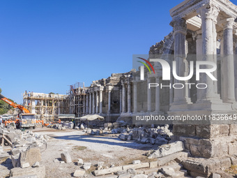 Ruins of the ancient city of Side are seen in Side, Turkey, on November 7, 2024. (