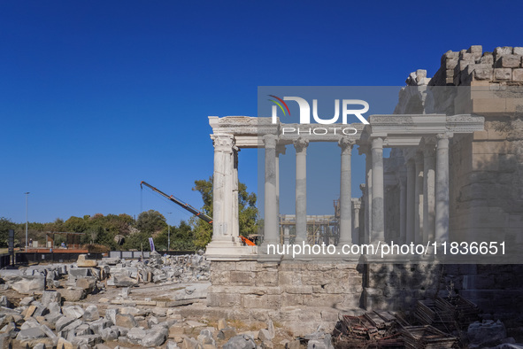 Ruins of the ancient city of Side are seen in Side, Turkey, on November 7, 2024. 