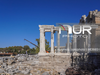 Ruins of the ancient city of Side are seen in Side, Turkey, on November 7, 2024. (