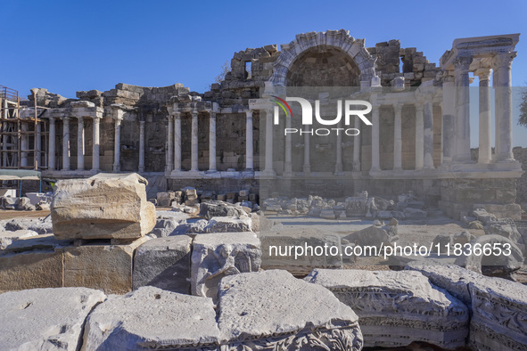 Ruins of the ancient city of Side are seen in Side, Turkey, on November 7, 2024. 