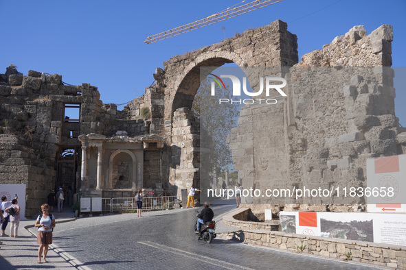 Ruins of the ancient city of Side are seen in Side, Turkey, on November 7, 2024. 