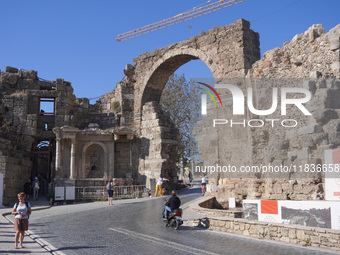 Ruins of the ancient city of Side are seen in Side, Turkey, on November 7, 2024. (