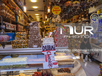 A shop with traditional Turkish sweets is seen in Side, Turkey, on November 7, 2024. (