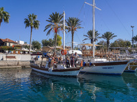 Ships and boats offer tourists trips along the Mediterranean coast and are moored in the marina in Side, Turkey, on November 7, 2024. (