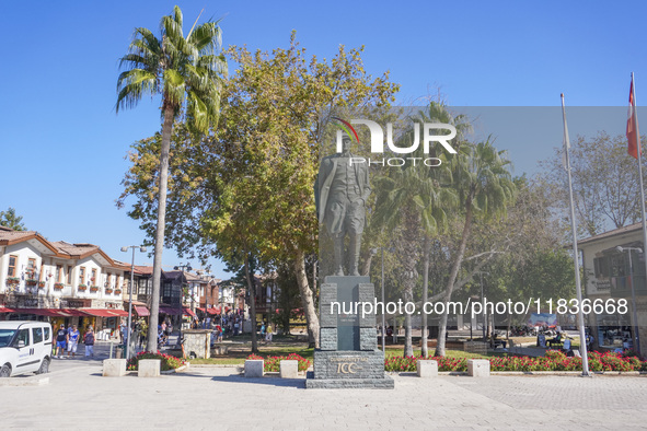 The statue of Mustafa Kemal Ataturk is seen in Side, Turkey, on November 7, 2024. 