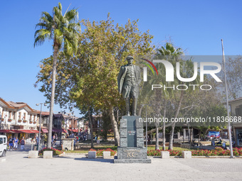 The statue of Mustafa Kemal Ataturk is seen in Side, Turkey, on November 7, 2024. (