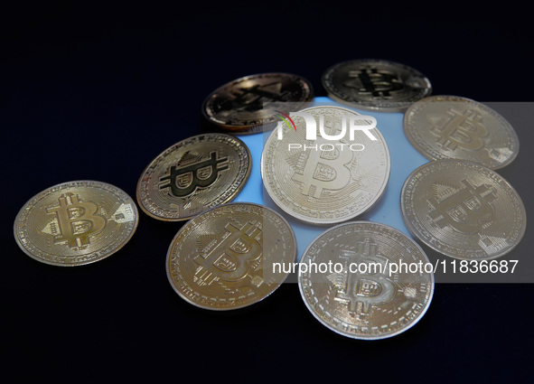 Commemorative bitcoin coins are in Yichang, Hubei province, China, on December 5, 2024. 