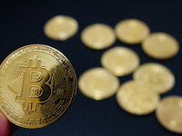 Commemorative bitcoin coins are in Yichang, Hubei province, China, on December 5, 2024. (