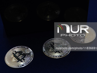 Commemorative bitcoin coins are in Yichang, Hubei province, China, on December 5, 2024. (