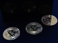 Commemorative bitcoin coins are in Yichang, Hubei province, China, on December 5, 2024. (