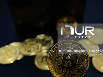 Commemorative bitcoin coins are in Yichang, Hubei province, China, on December 5, 2024. (